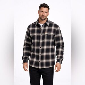 Orvis Plaid Flannel Shirt Jacket Black Gray Men’s L Button Up Outdoor Wear